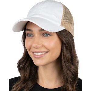 Women's White Beige Mesh Washed Adjustable Fit Classic Comfortable Baseball Cap